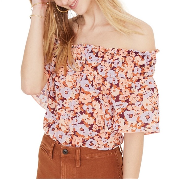 Madewell Smocked Mockneck Top in Floral Breeze - Picture 1 of 13